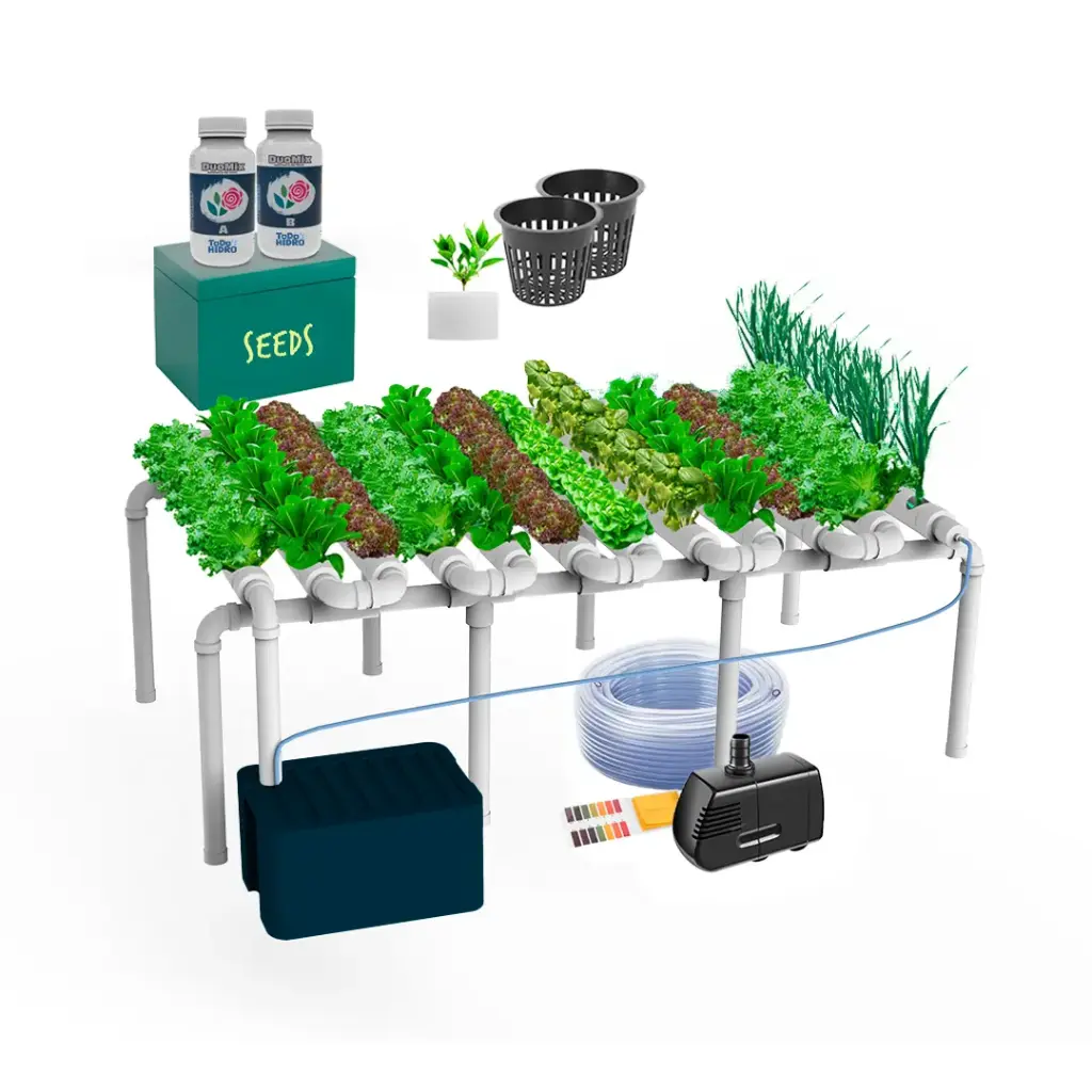 Kit Hidropónico N4 NFT Sistema para 96 Plantas, Jardín Interior Completo con Nutrientes, Semillas y Accesorios