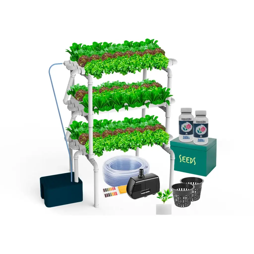 [KITWNUTRN8] Kit Hidropónico N8 NFT Sistema para 96 Plantas, Jardín Interior Completo con Nutrientes, Semillas y Accesorios