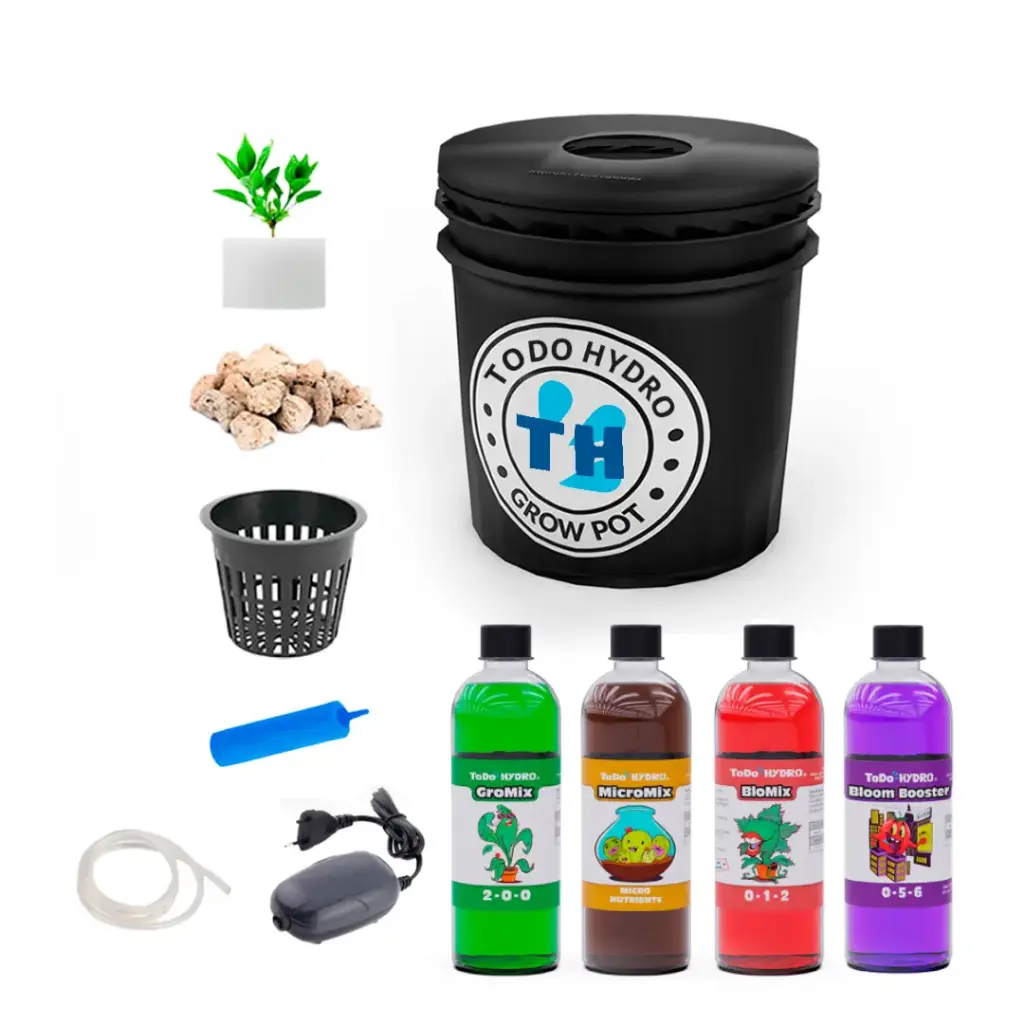 [KITWNUTRN3O] Kit Grow Pot Original DWC Hydro Bucket con Bomba de Aire, Nutrientes y Más (8L)