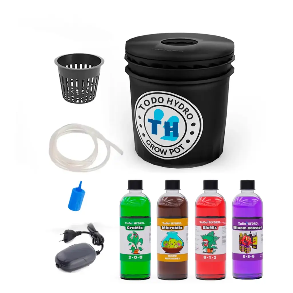 Maceta de Cultivo Económico DWC Hydro Bucket Kit con Bomba de Aire, Nutrientes y Más (8L)