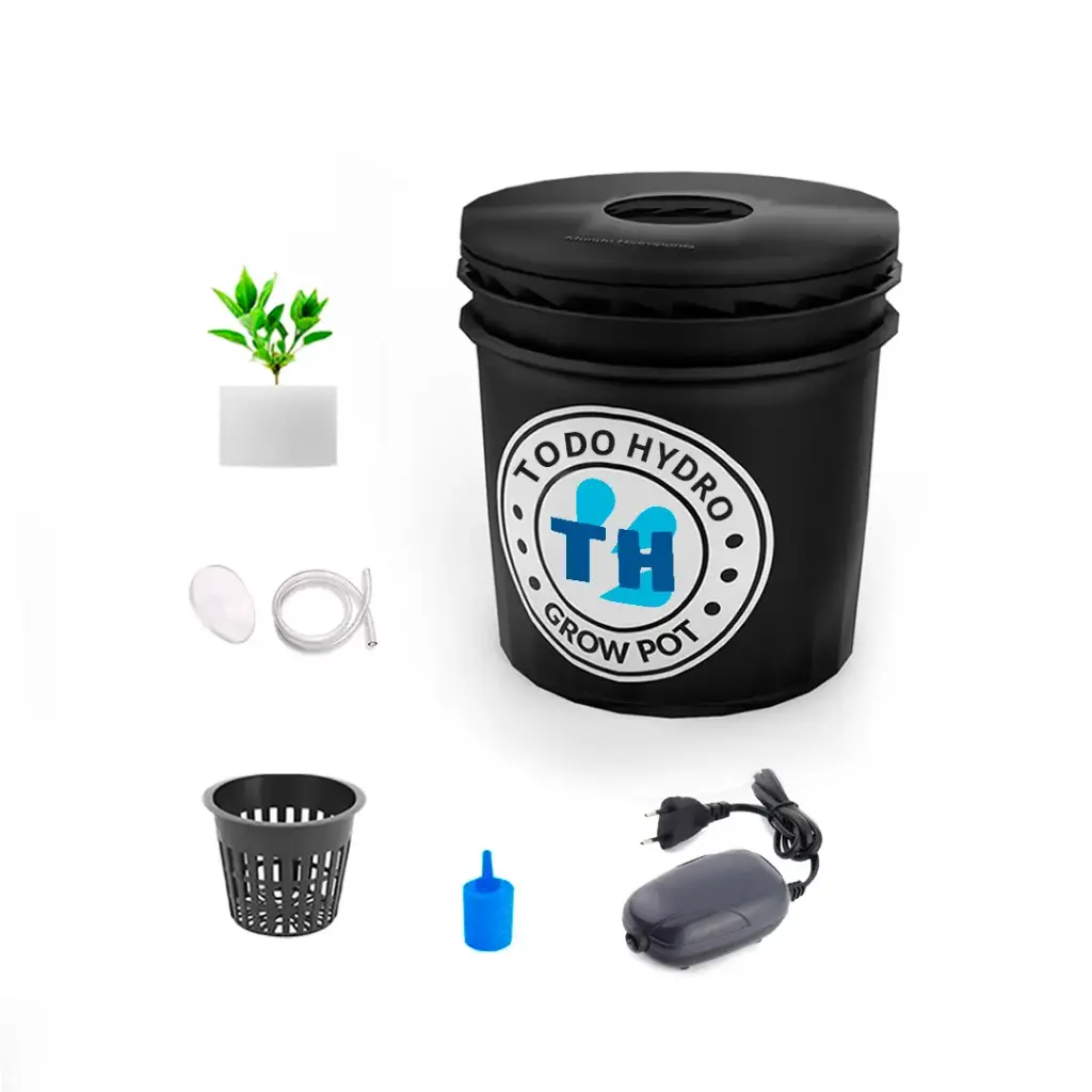 Grow Pot Initial DWC Hydro Bucket Kit con Bomba de Aire, Nutrientes y Más (8L)